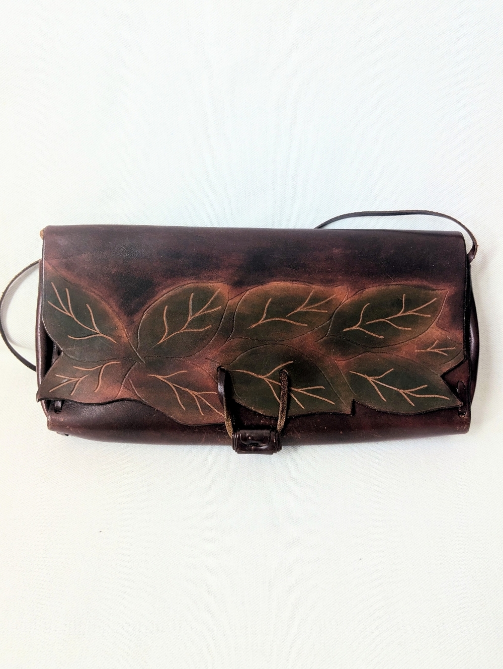 Vintage Pinzimonio Italian Hand Tooled Leather Leaf Crossbody Bag